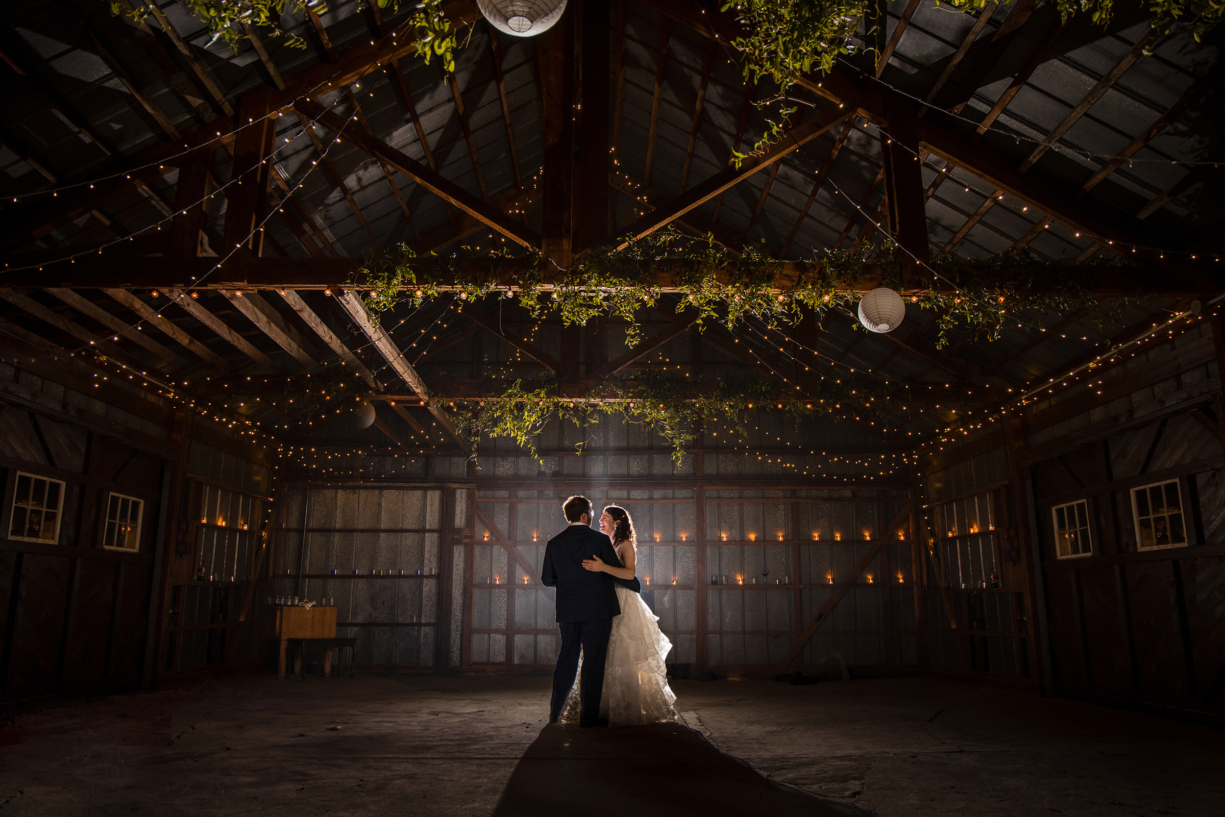Elegant venue with auburn uplighting