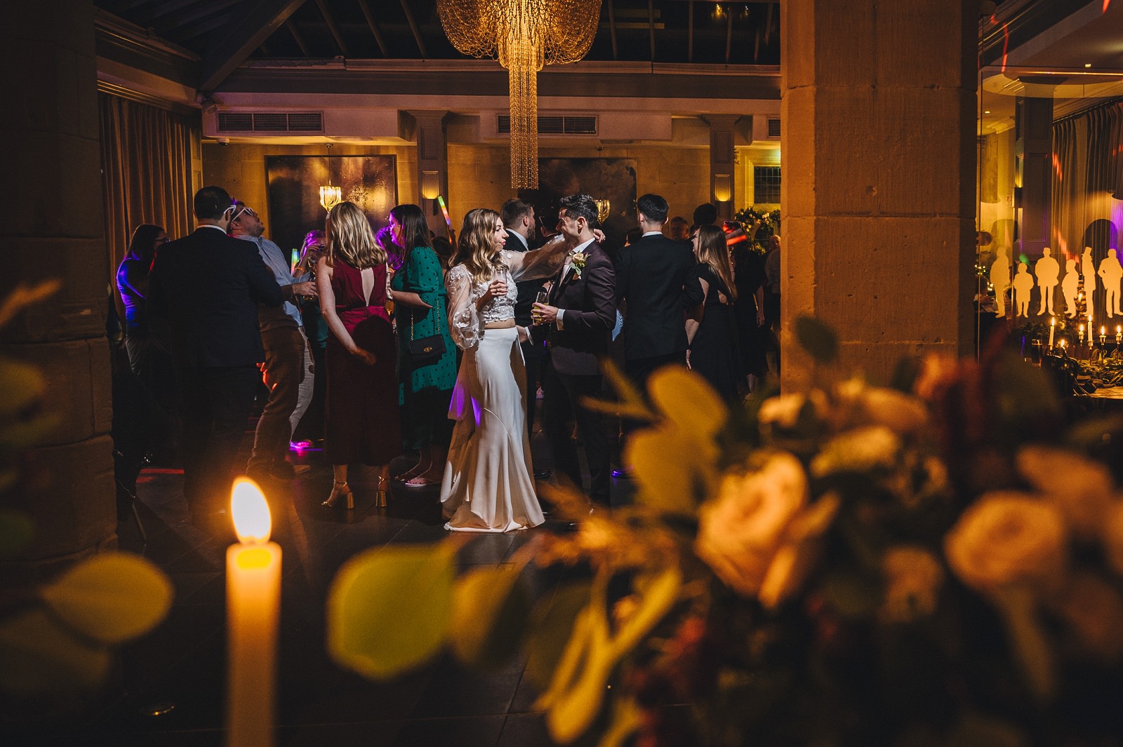 Wedding reception with elegant lighting